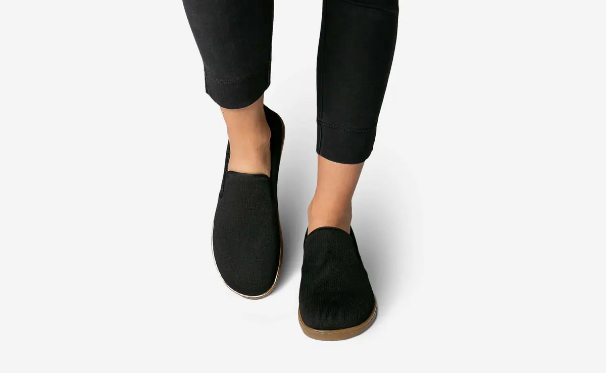 Босоногие слипоны Feelgrounds Droptop Knit — чёрный с бежевой подошвой, фото 6